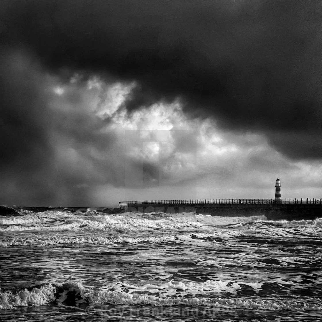 "Roker lighthouse in bad weather" stock image