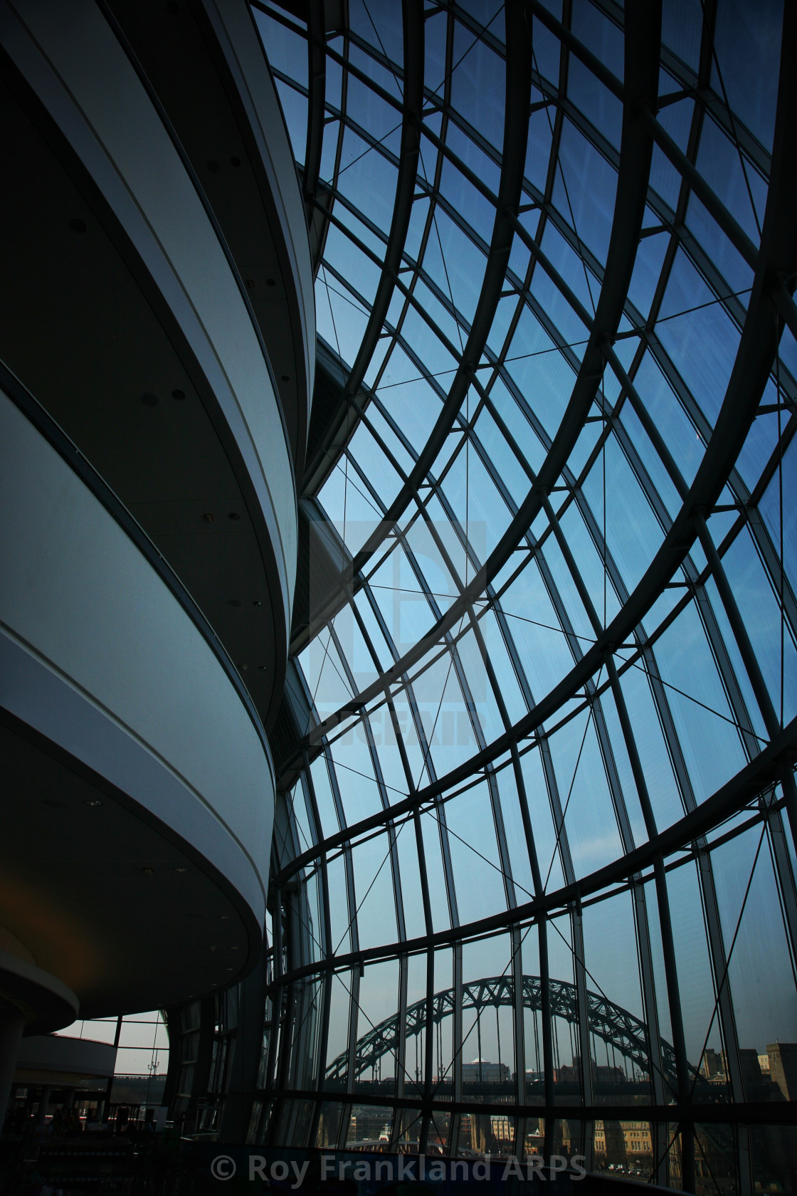 "The Tyne bridge from inside the Sage" stock image