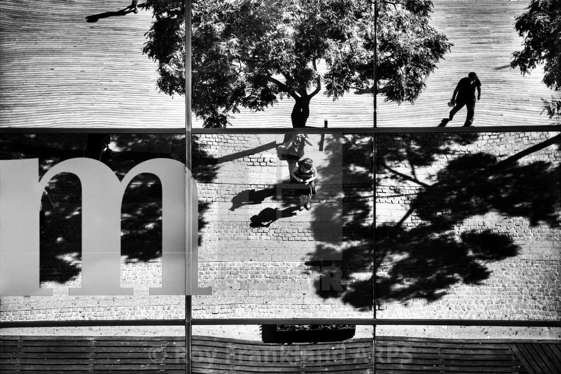 "Reflections of a street, mono" stock image