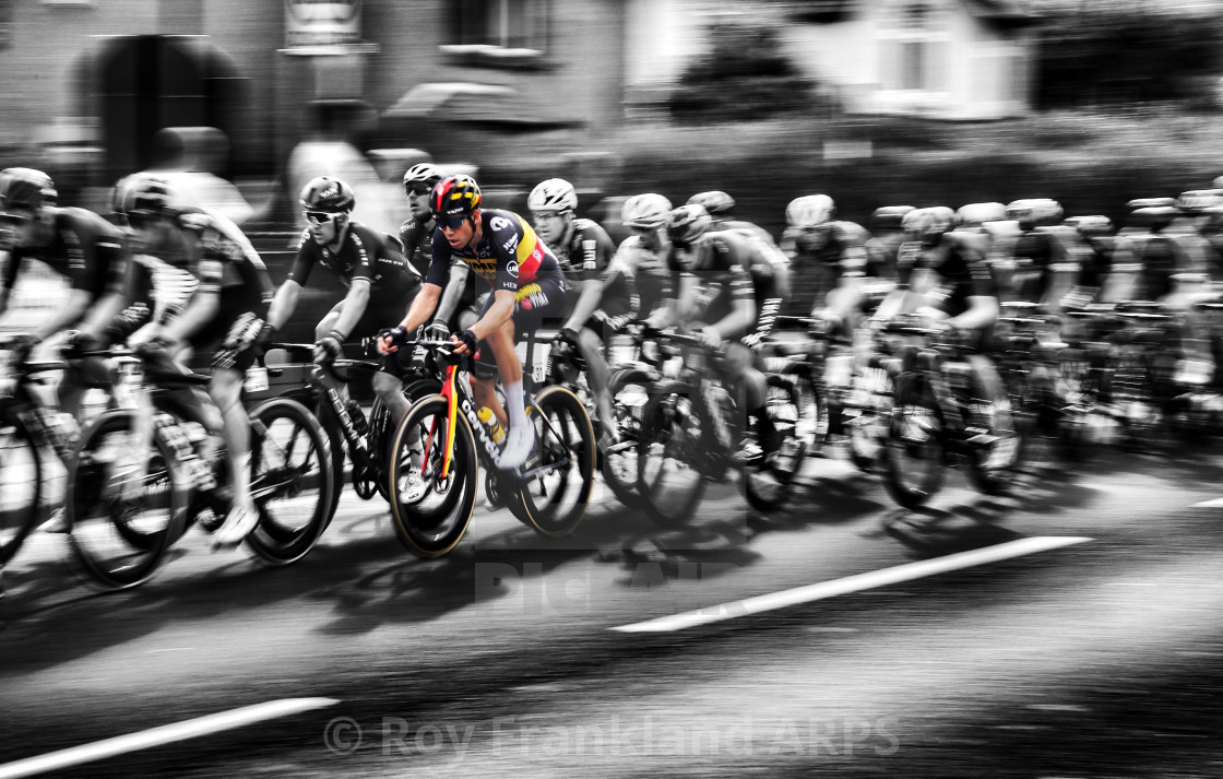 "Tour of Britain Cycle race peleton with Wout van Aert" stock image