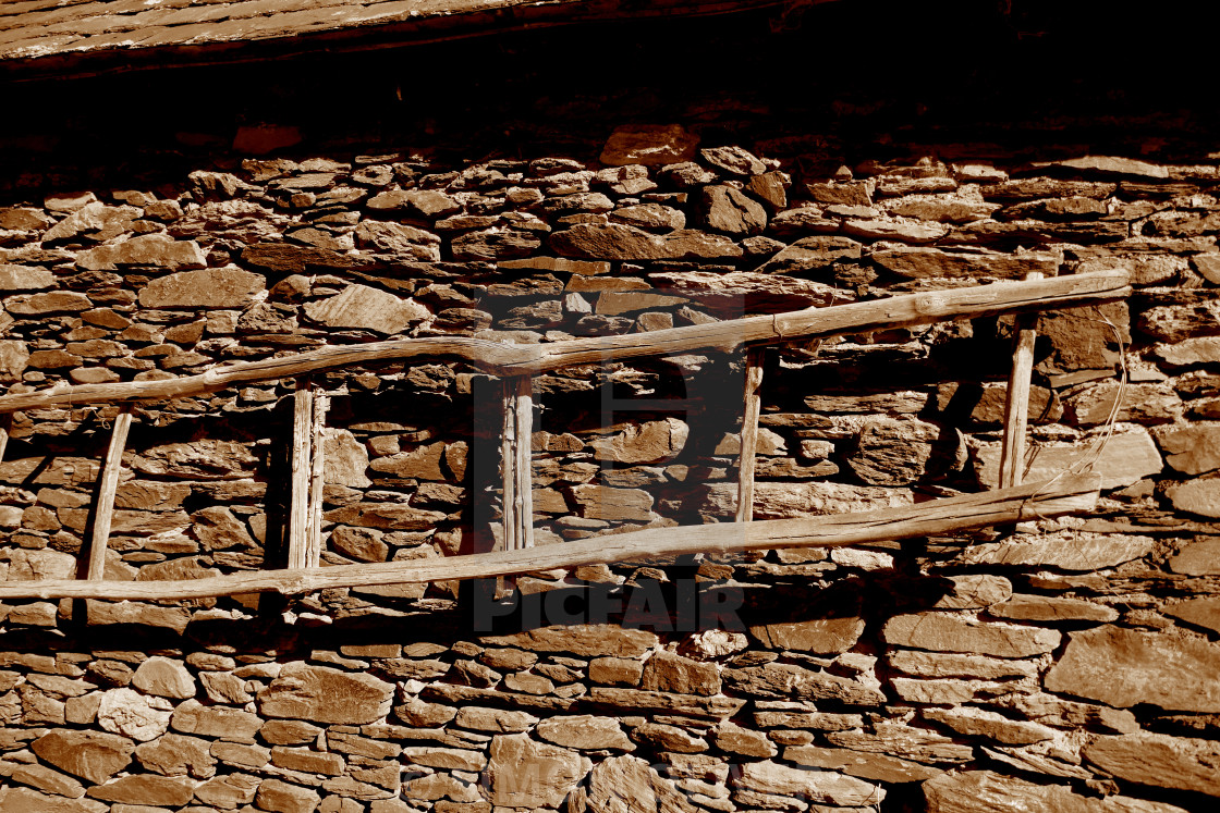 "Barn with ladder, Pyrenees" stock image