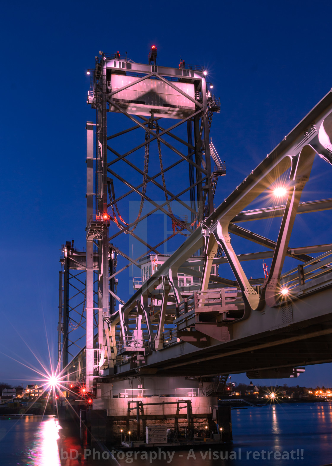 "Illuminated bridge at sunset blue hour" stock image