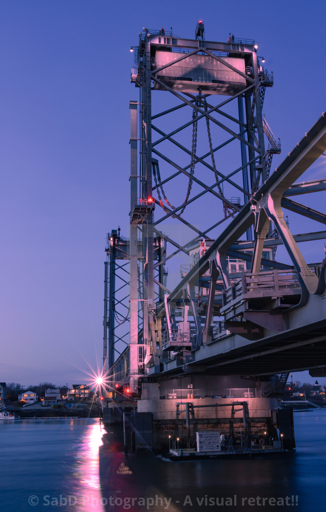 "Illuminated bridge at sunset blue hour" stock image