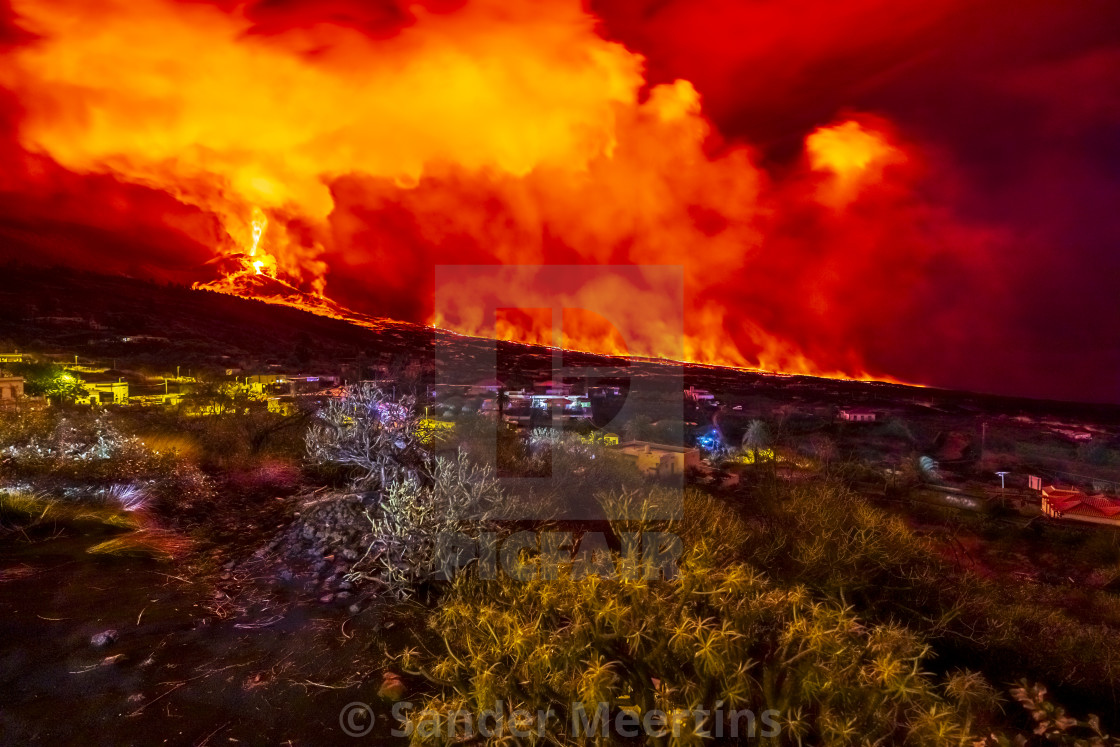 "Erupting volcano, cumbre vieja, la Palma at night in December" by Sander Meertins - $5.36 "Erupting volcano, cumbre vieja, la Palma at night in December" stock image