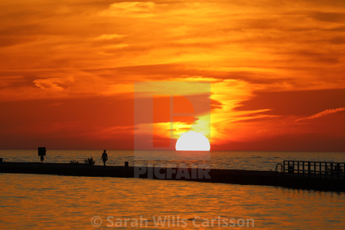 "Grand Haven Fall Sunset" stock image