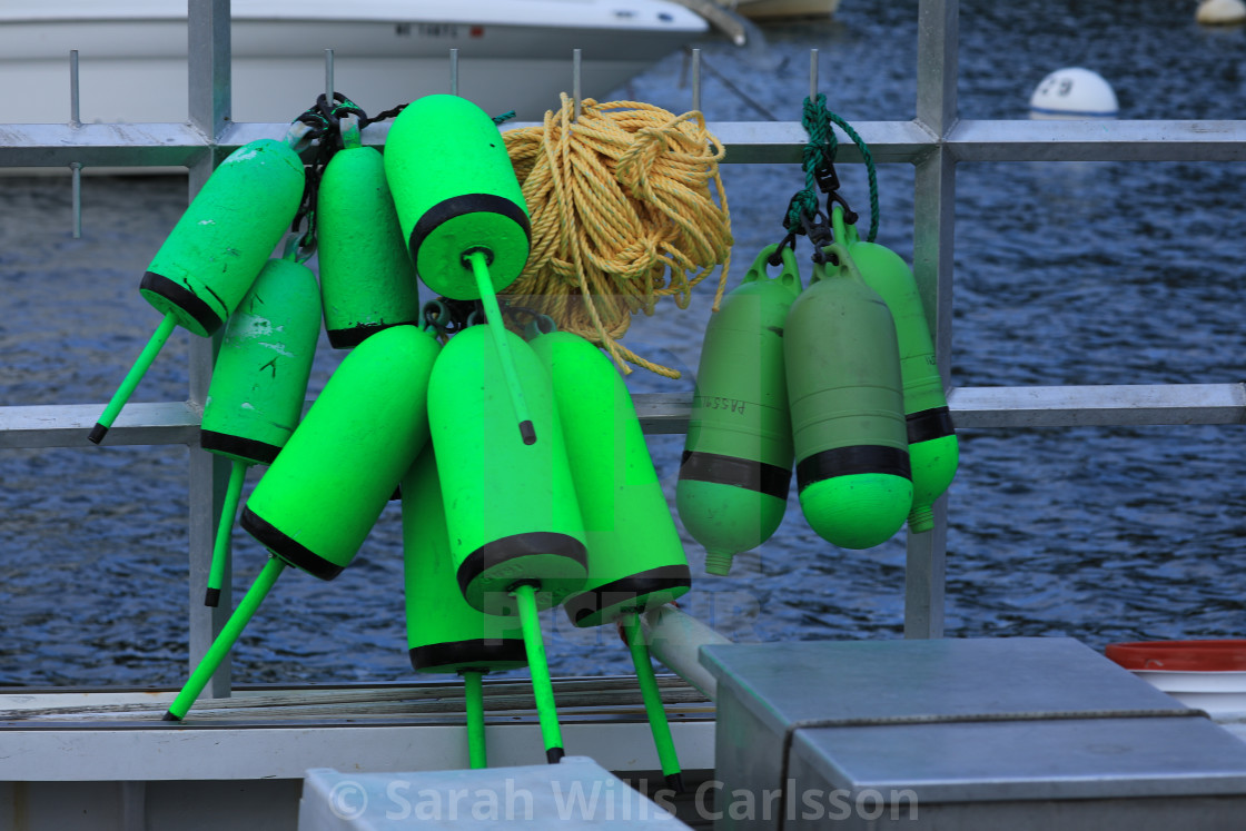 "Lobster Buoys on a Fishing Boat" stock image