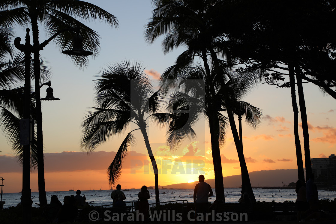 "Waikiki Beach Sunset" stock image