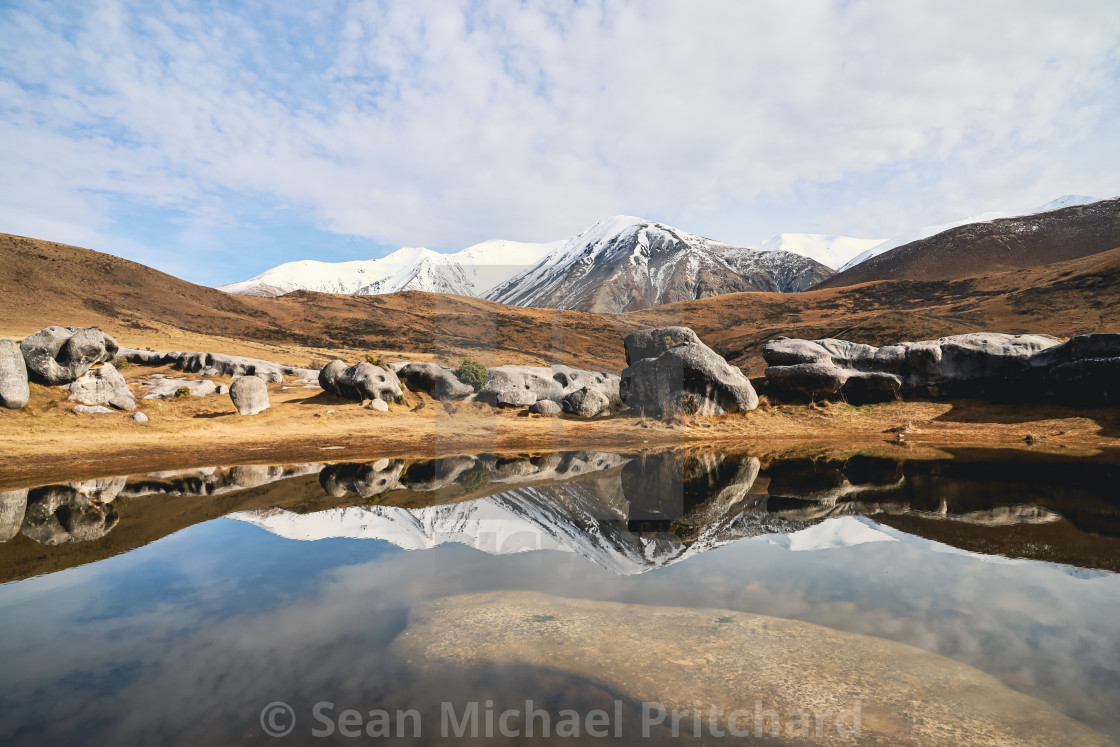 "Snowy Mountain Reflection" by Sean Michael Pritchard - £14.99 "Snowy Mountain Reflection" stock image
