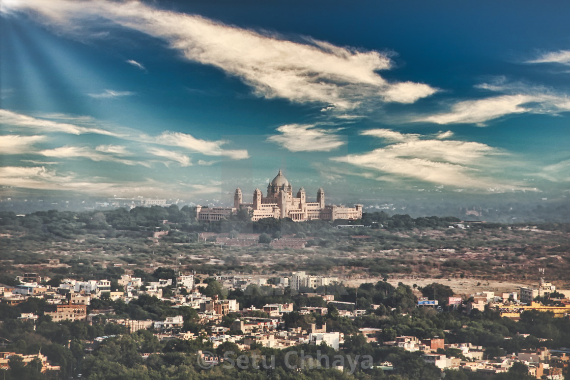 "View of Umaid Bhawan Palace from the balcony of Mehrangarh Fort" by Setu Chhaya - $61.69 "View of Umaid Bhawan Palace from the balcony of Mehrangarh Fort" stock image