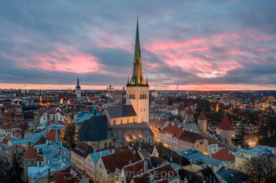 "Tallinn's roof is on fire!" stock image