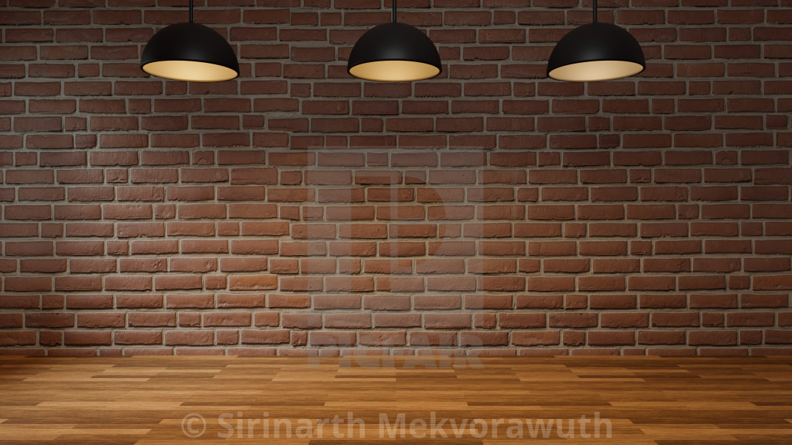 Empty Room With Brick Wall Wooden Floor And Modern Ceiling Lamp License Download Or Print For 1 00 Photos Picfair