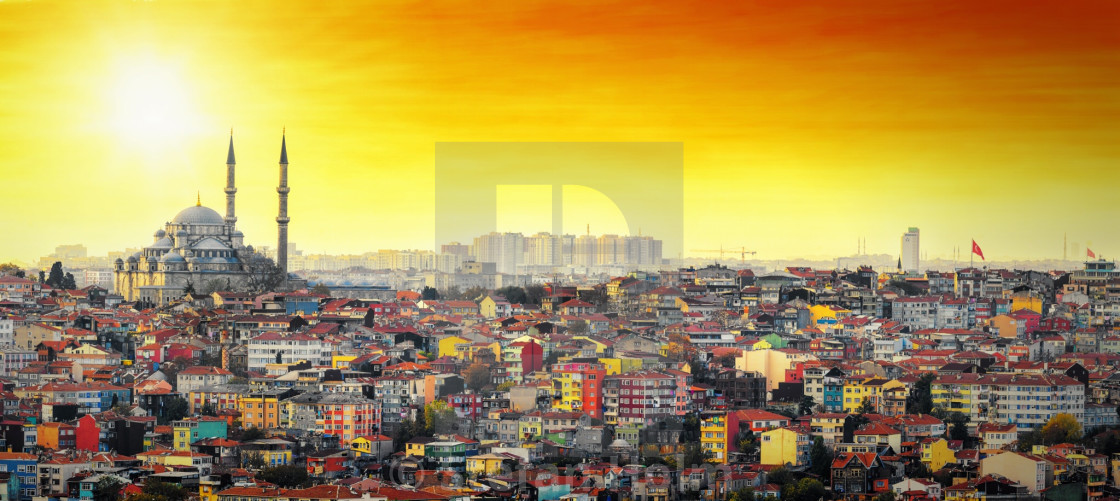 "Istanbul Mosque with colorful residential area in sunset" by Stefan Holm - $6.35 "Istanbul Mosque with colorful residential area in sunset" stock image