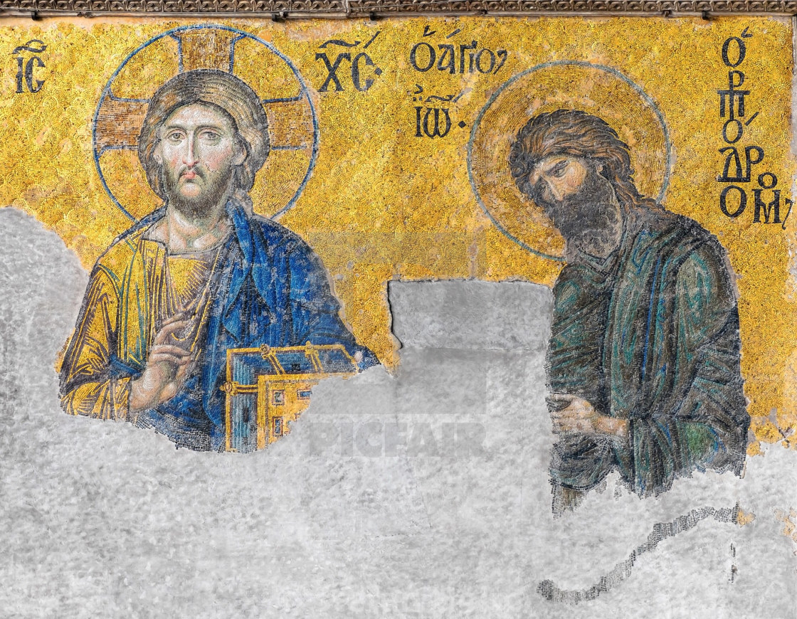 "Mosaic in Hagia Sophia showing the Judgment day with Jesus Christ to the left and John the Baptist to the right" by Stefan Holm - $6.29 "Mosaic in Hagia Sophia showing the Judgment day with Jesus Christ to the left and John the Baptist to the right" stock image