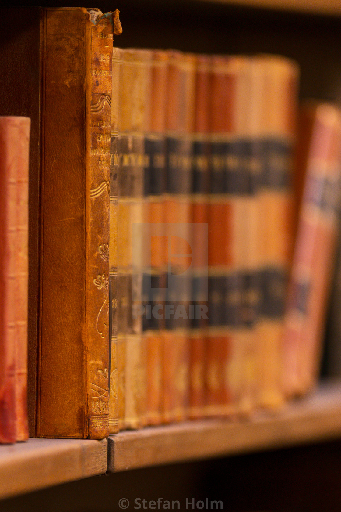"Vintage books on the shelfs with shallow depth of field at the r" by Stefan Holm - $6.32 "Vintage books on the shelfs with shallow depth of field at the r" stock image