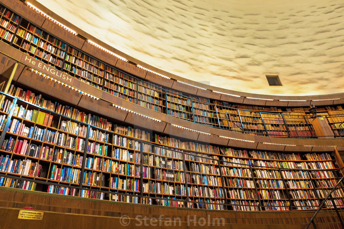 "Interiour of the famous public library stadsbiblioteket in Stock" stock image