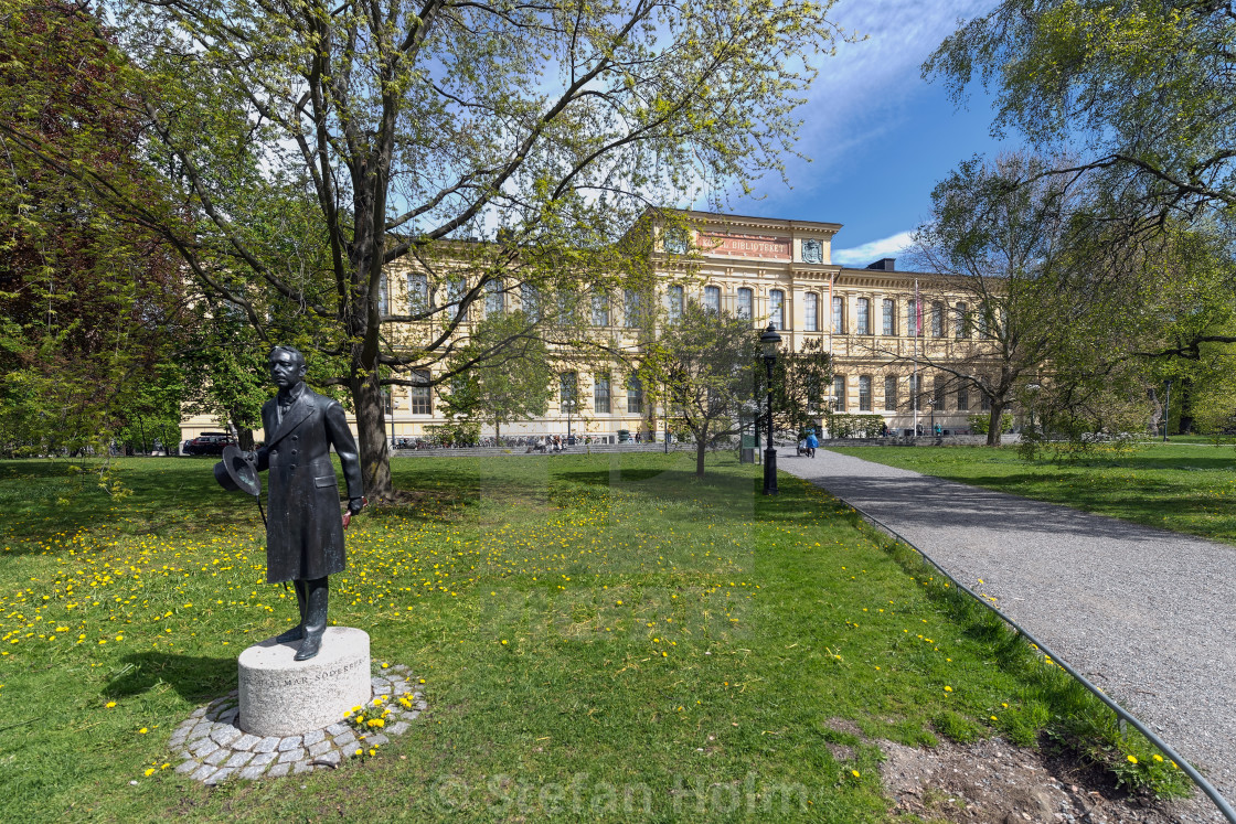 "Royal library of Sweden with the statue of Hjalmar Soderberg in" by Stefan Holm - $6.31 "Royal library of Sweden with the statue of Hjalmar Soderberg in" stock image