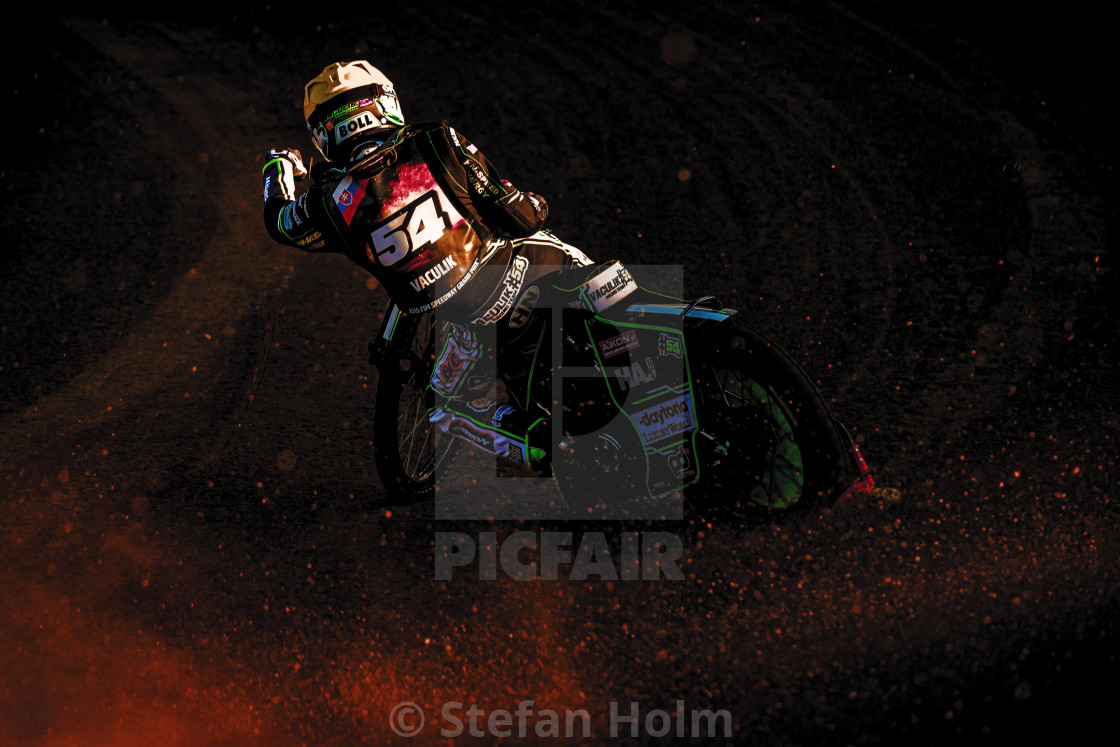 "HALLSTAVIK, SWEDEN, JULY 6, 2019: Emil Sayfutidinov (RUS) winner of the Speedway GP in Hallstavik and HZ Bygg Arena." by Stefan Holm - $6.31 "HALLSTAVIK, SWEDEN, JULY 6, 2019: Emil Sayfutidinov (RUS) winner of the Speedway GP in Hallstavik and HZ Bygg Arena." stock image
