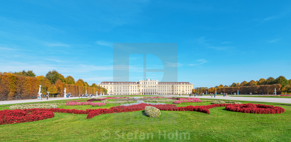 "Panoramic view of Schonbrunn palace from the ground level with g" by Stefan Holm - $6.30 "Panoramic view of Schonbrunn palace from the ground level with g" stock image