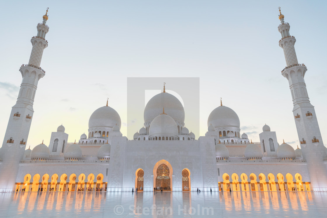 "View of Sheikh Zayed Grand Mosque during sunset" by Stefan Holm - $6.32 "View of Sheikh Zayed Grand Mosque during sunset" stock image