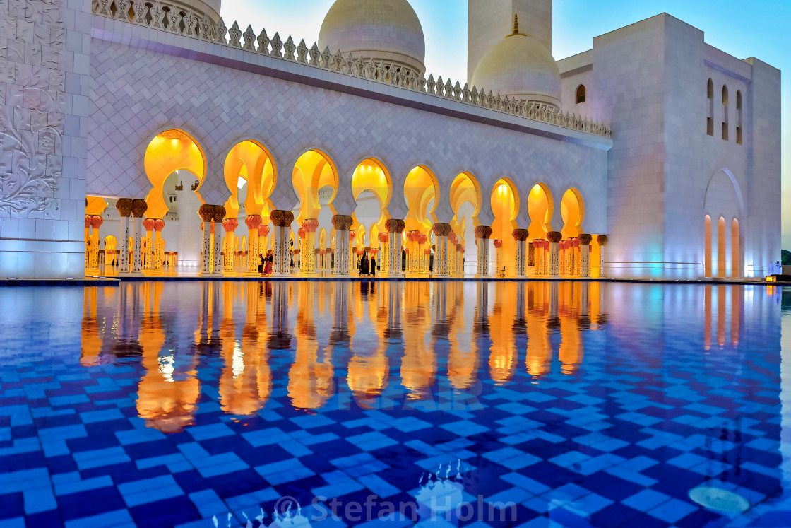 "Reflections of the golden walkway inside the Sheikh Zayed Mosque" by Stefan Holm - $6.30 "Reflections of the golden walkway inside the Sheikh Zayed Mosque" stock image