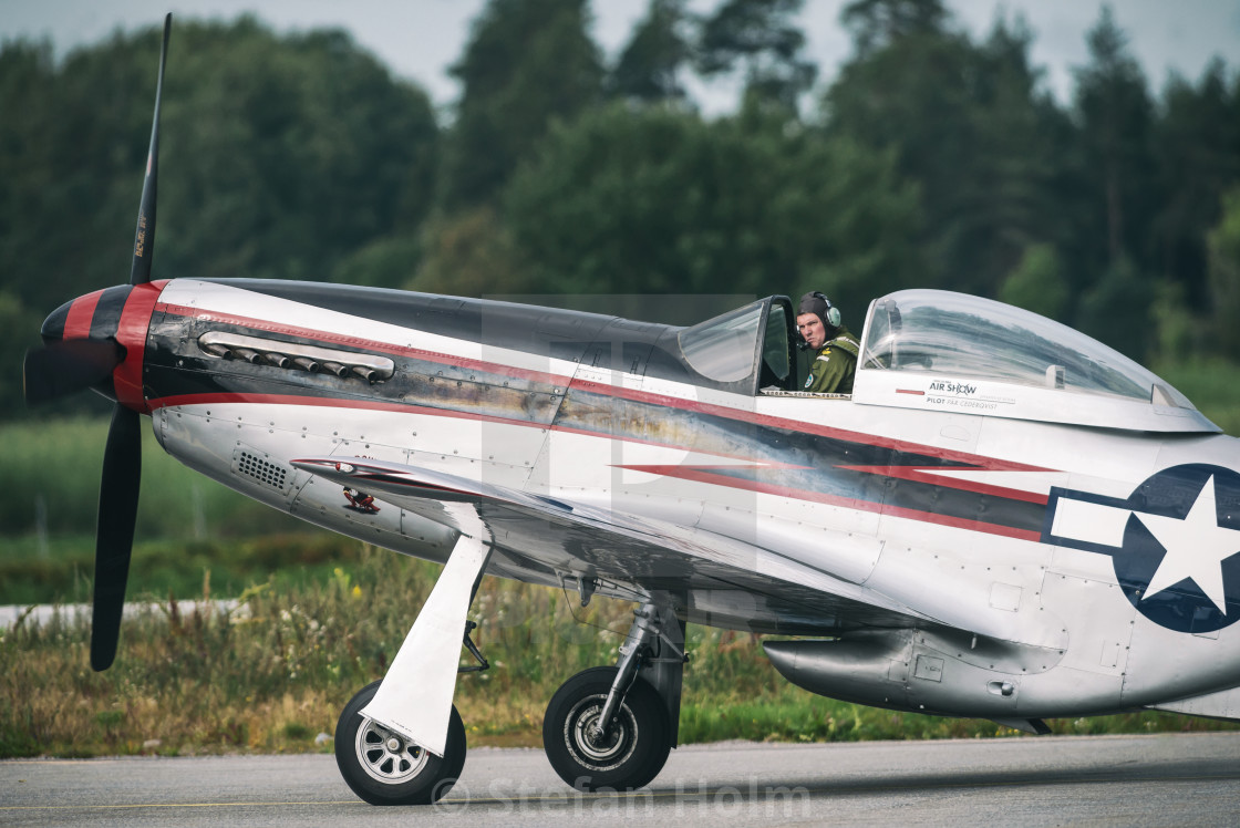 "Mustang taxing out to the airshow at Orebro airport" by Stefan Holm - $6.30 "Mustang taxing out to the airshow at Orebro airport" stock image
