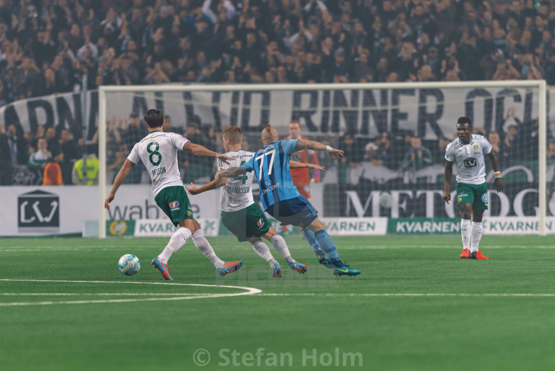 "Soccer derby between Hammarby vs Djurgarden at Tele2 Arena" stock image