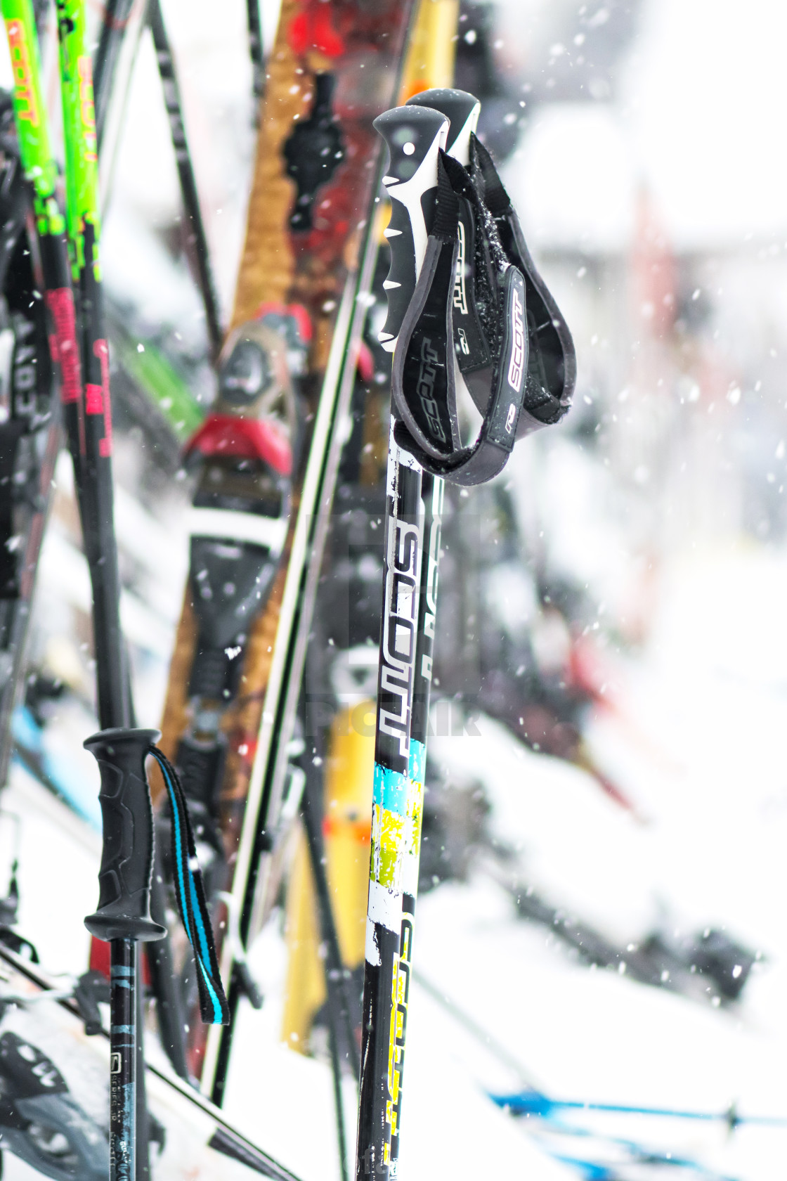 "Ski pole in vivid colors outside the ski lounge at one of the sl" by Stefan Holm - $6.30 "Ski pole in vivid colors outside the ski lounge at one of the sl" stock image