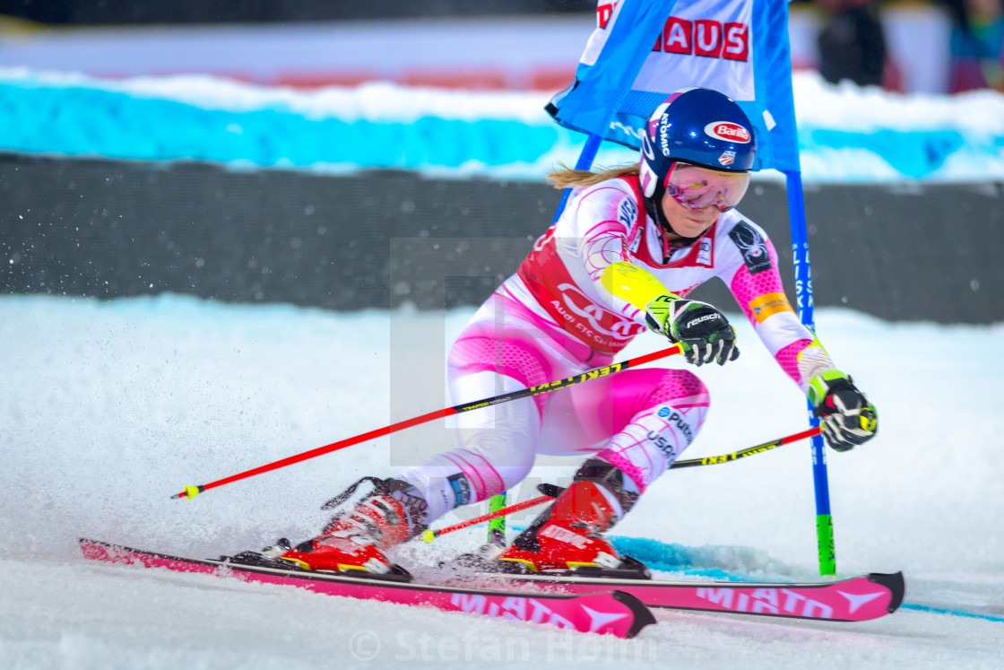 "Mikaela Shiffrin (USA) at the FIS Parallel slalom city event in" by Stefan Holm - $6.32 "Mikaela Shiffrin (USA) at the FIS Parallel slalom city event in" stock image