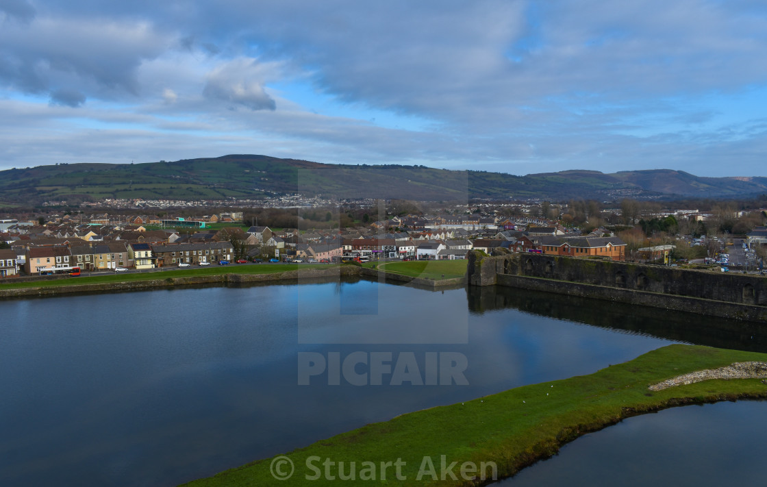 "Overlooking Caerphilly from the Castle" stock image