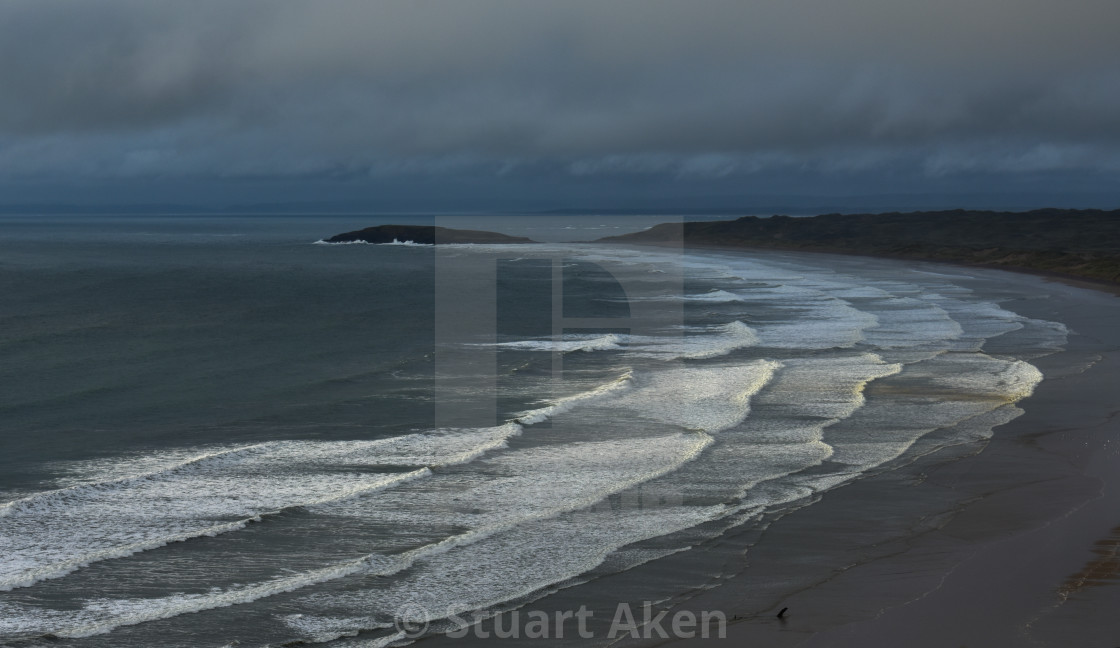 "Rhosilli Bay in Stormy Weather" stock image