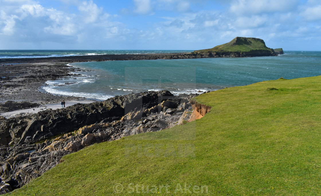 "Rhosilli Worms Head from Mainland" stock image