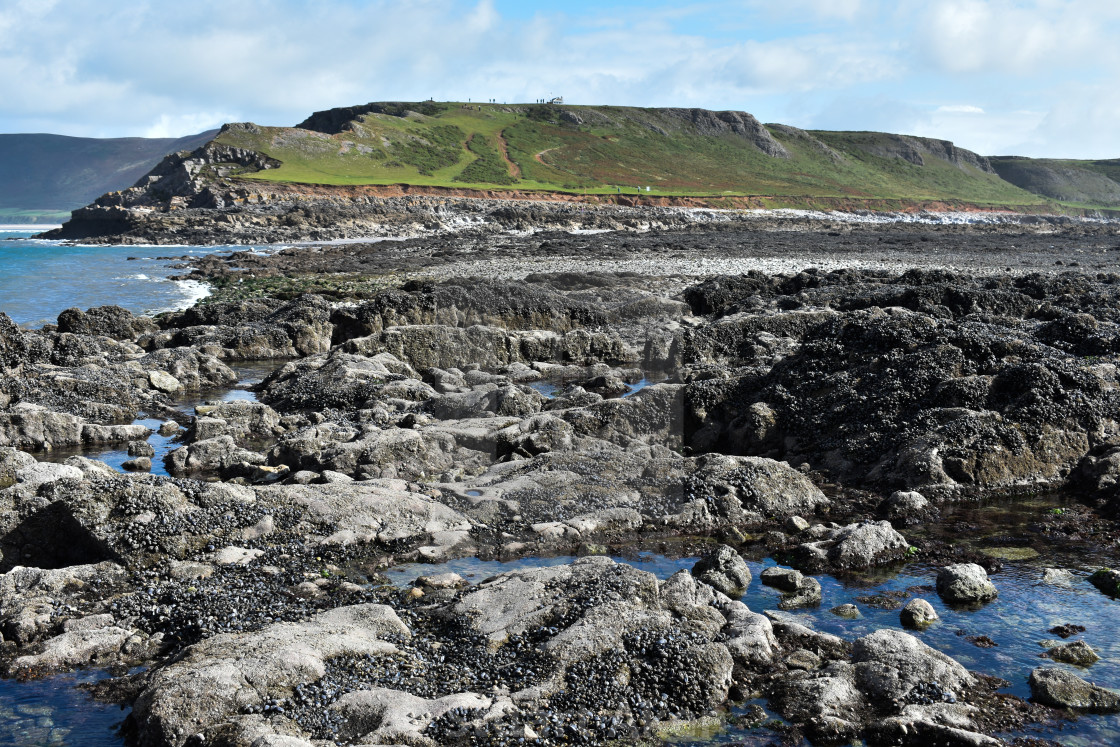 "Rhosilli Worms Head toward Lookout Station" stock image