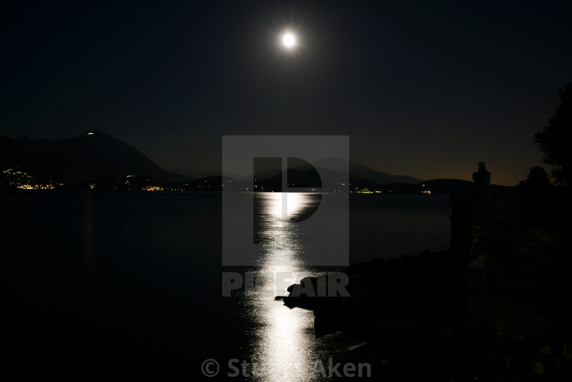 "Lake Maggiore Under Moonlight" stock image