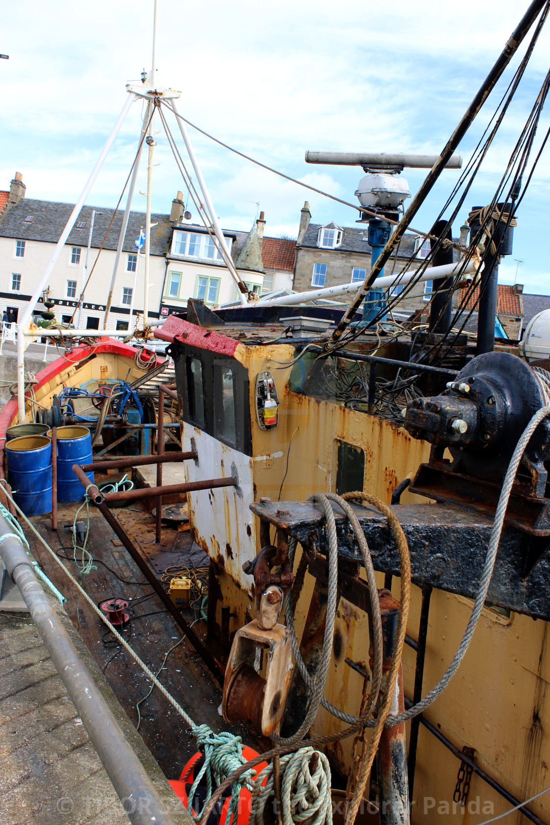 "Damaged hull repair, Anstruther harbor #4" stock image