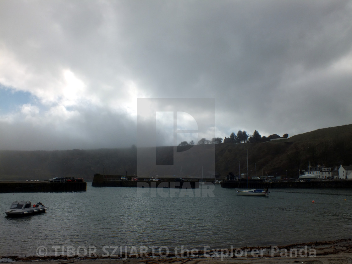 "Stonehaven, Scotland, transition from rain to sunlight # 11" stock image