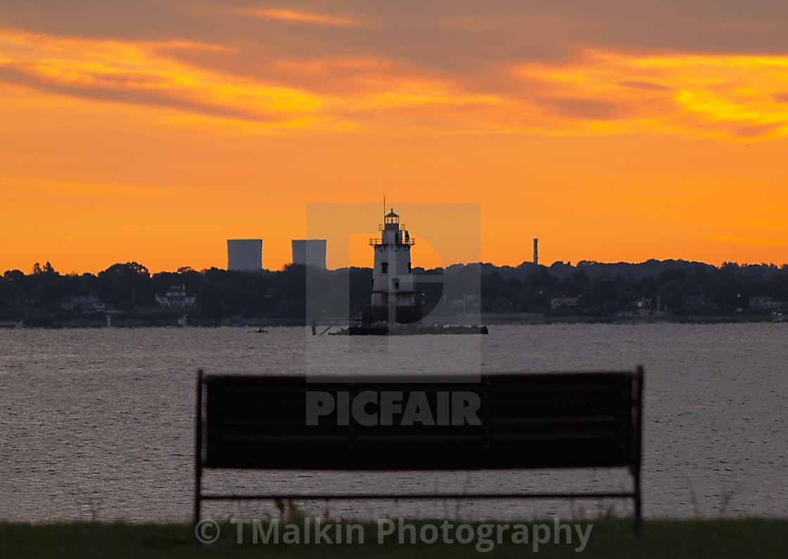 "Sunrise over Conimicut Shoals Lighthouse, RI" stock image