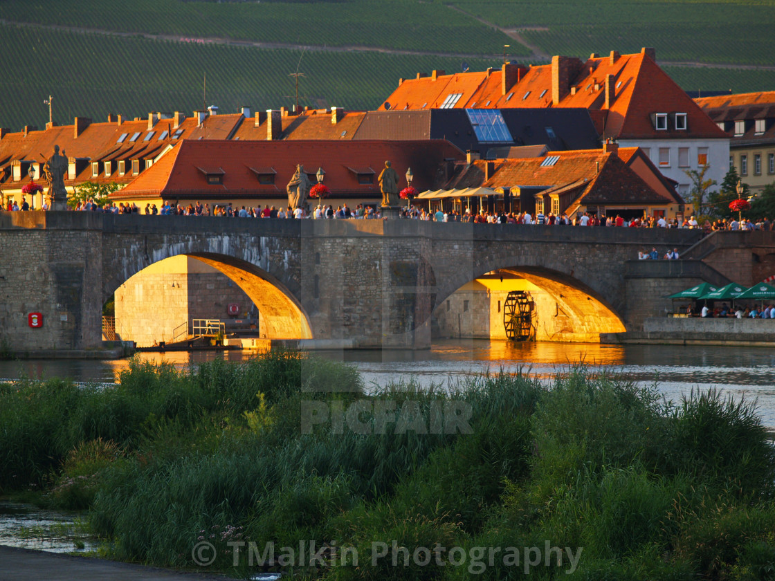 "Sunset on the Main River - Wurzburg Germany" stock image