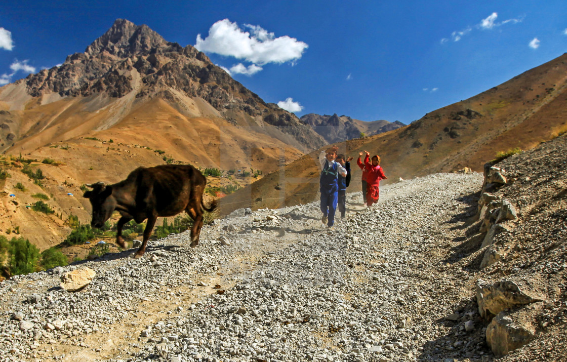 "Children in rural and remote Fann mountains going to school" by Tadeja Horvat - $12.53 "Children in rural and remote Fann mountains going to school" stock image
