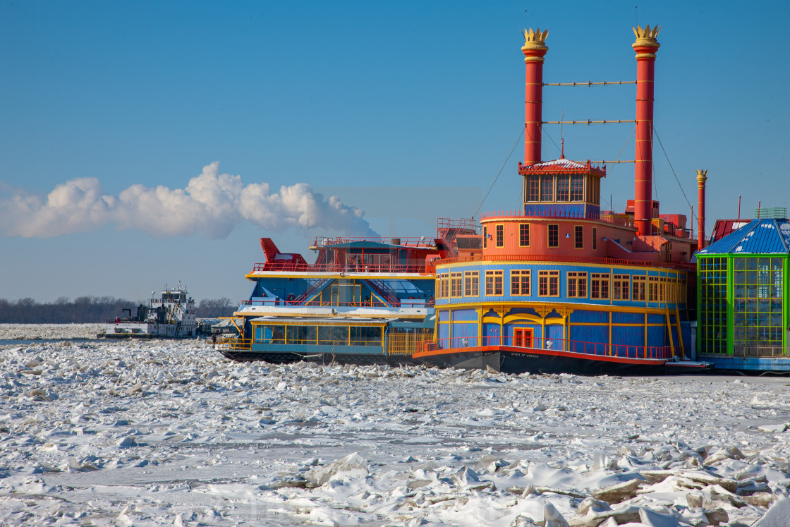 "Winter on the frozen Mississippi River" stock image