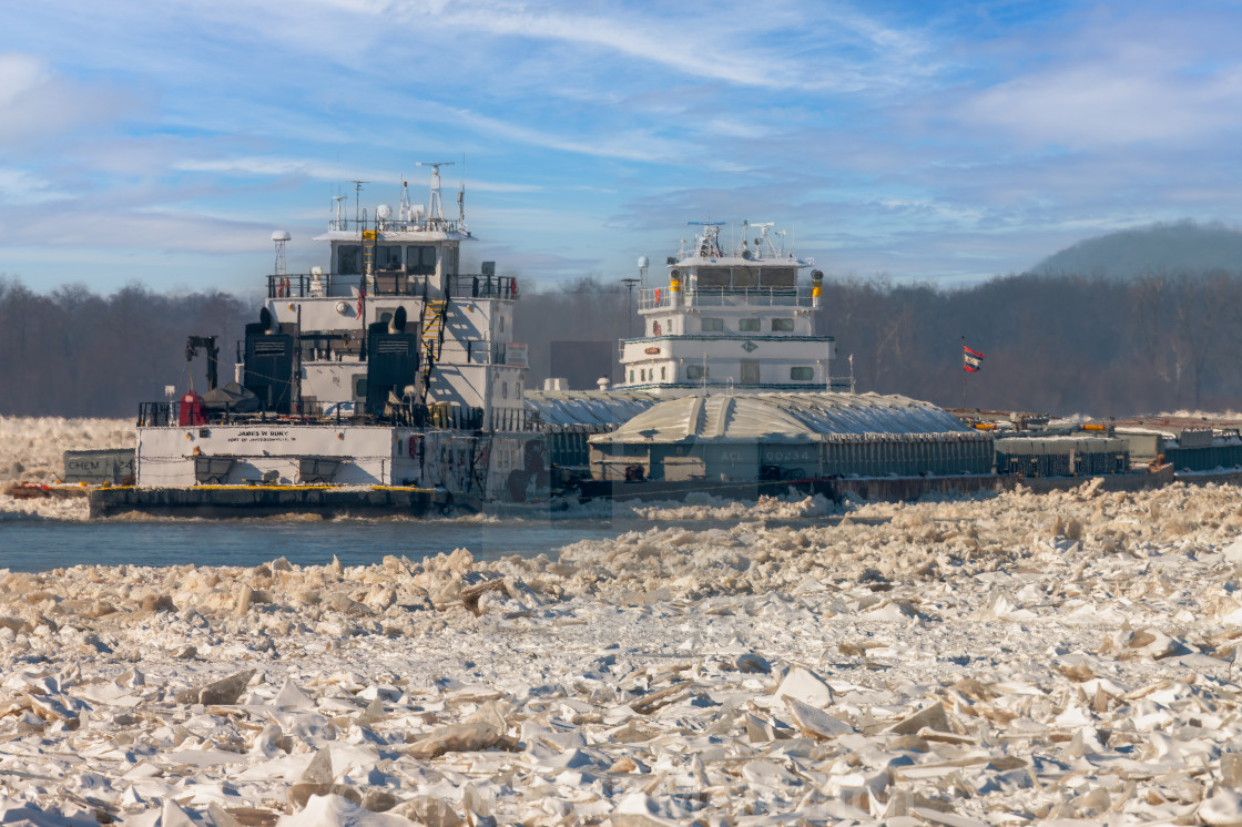 "Winter on the frozen Mississippi River" stock image