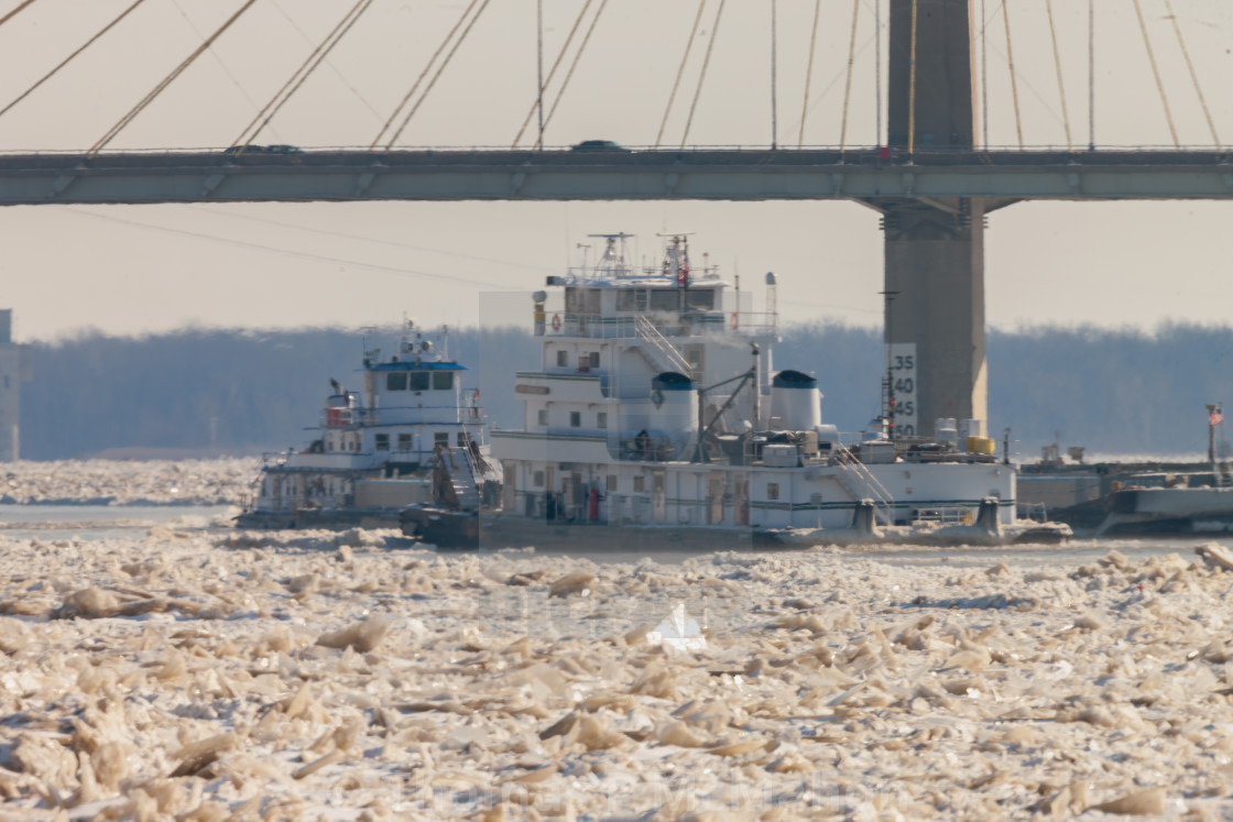 "Winter on the frozen Mississippi River" stock image