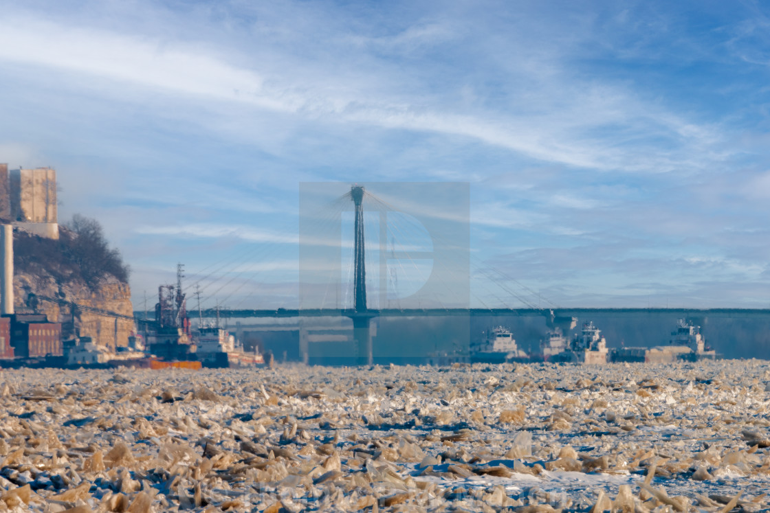 "Winter on the frozen Mississippi River" stock image