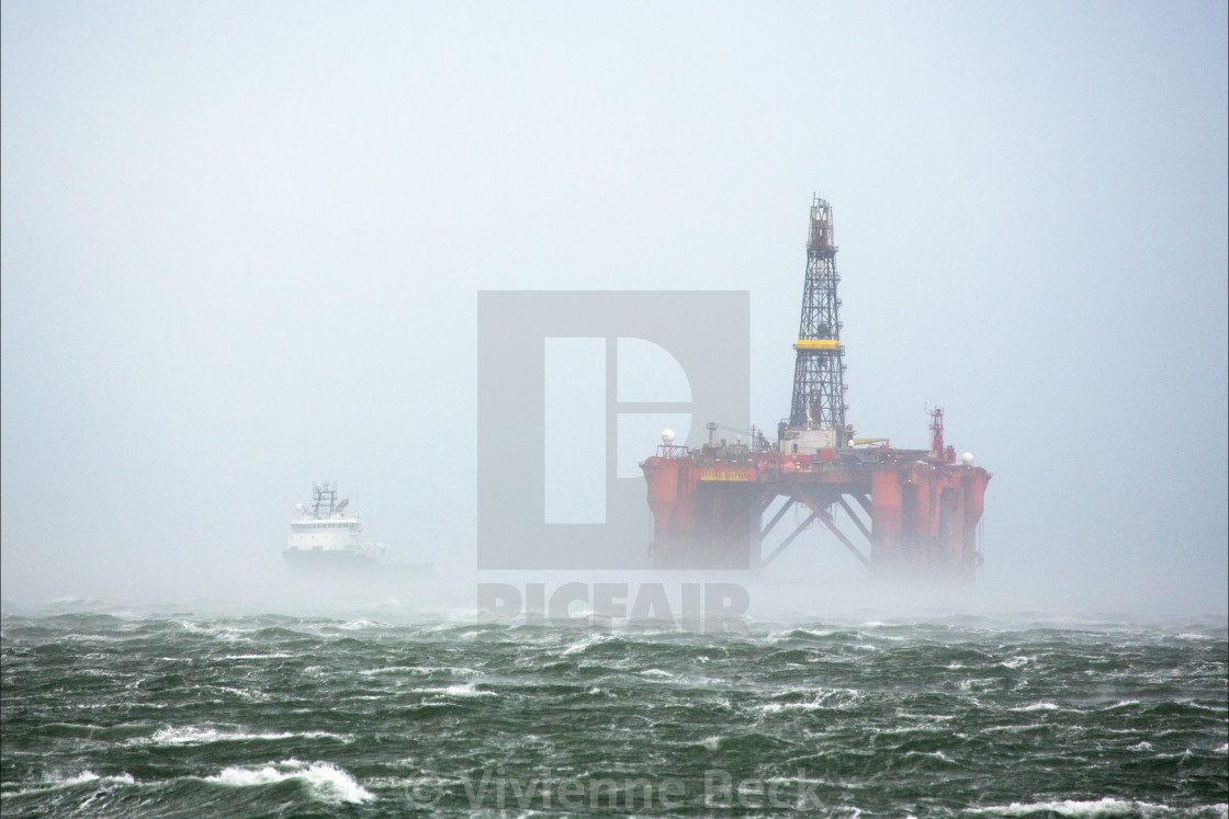 "Drilling rig under tow" by Vivienne Beck - $30.50 "Drilling rig under tow" stock image