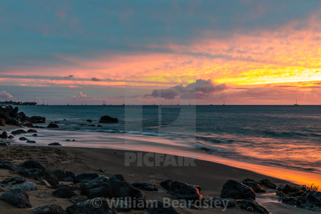 "Orange Beach Maui Sunset" stock image