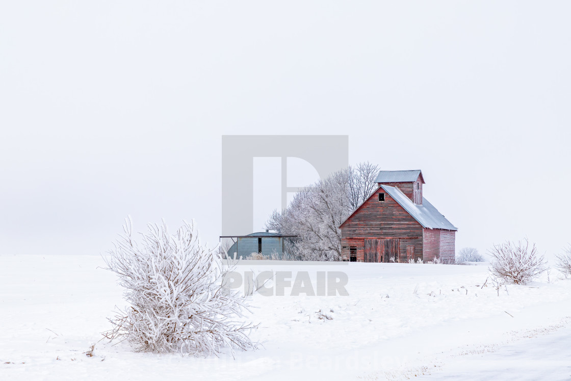 "Red Granary in Fog" stock image