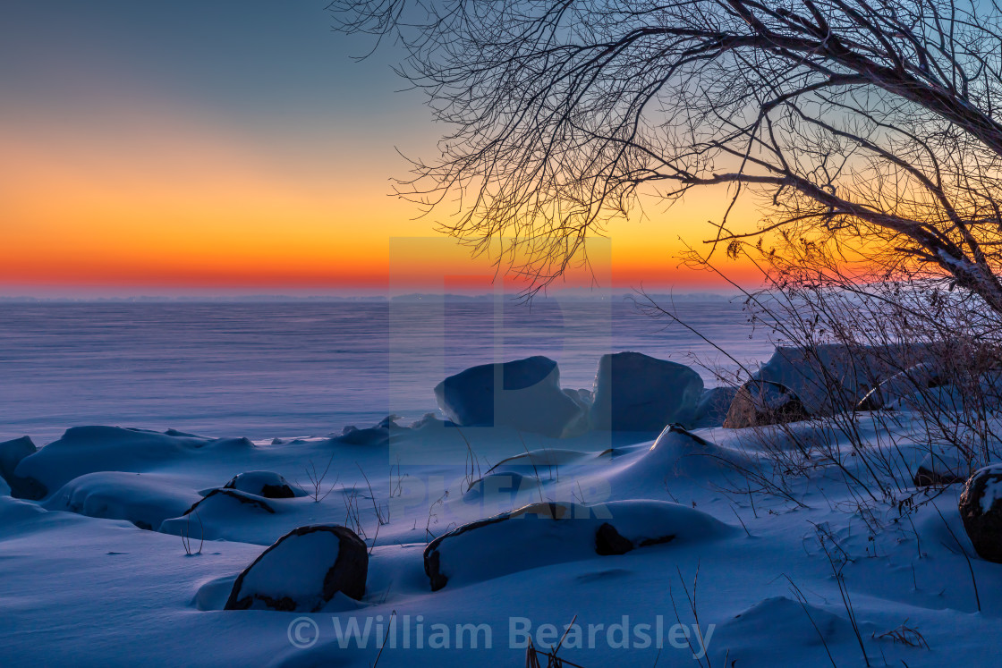 "Sunrise Snow Rocks" stock image