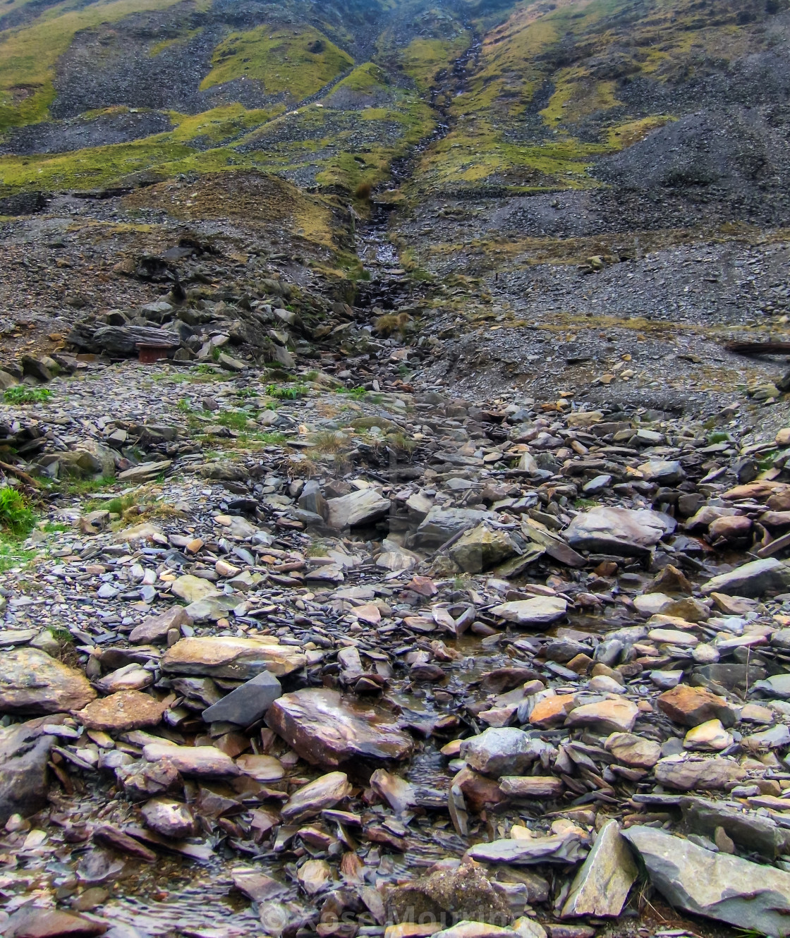 "Scree slope, Wales." stock image