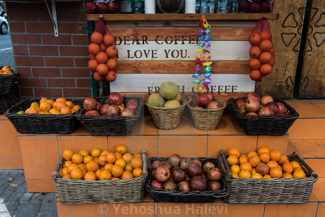"Fruit and coffee shop in Jaffa, Israel" by Yehoshua Halevi - $9.12 "Fruit and coffee shop in Jaffa, Israel" stock image