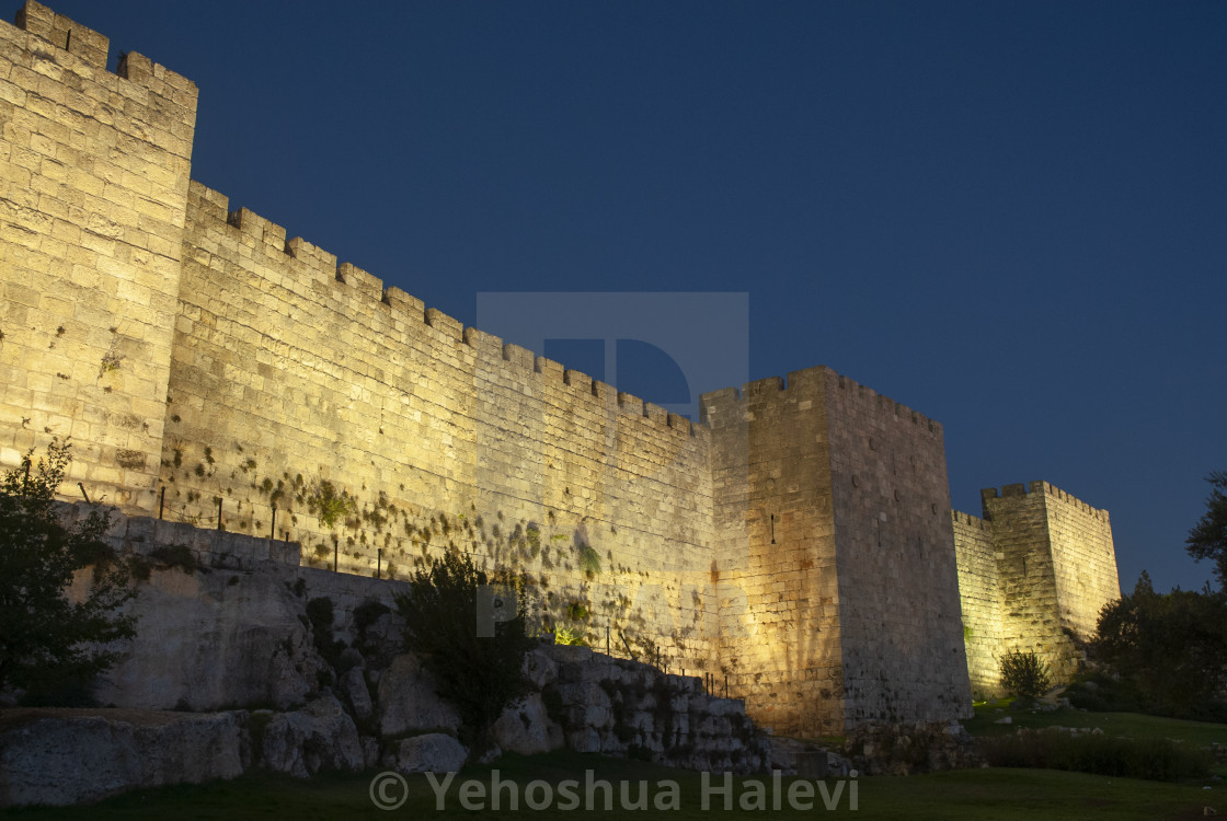 "Night view of the walls of Jerusalem" by Yehoshua Halevi - $9.12 "Night view of the walls of Jerusalem" stock image