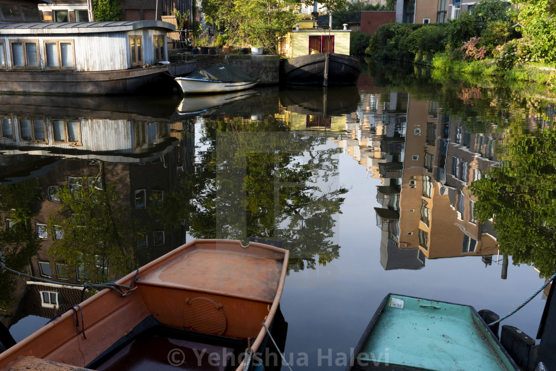 "Early morning Amsterdam canal reflection" by Yehoshua Halevi - $6.08 "Early morning Amsterdam canal reflection" stock image